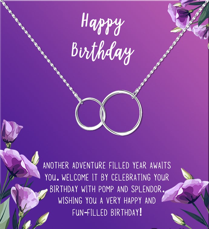 Silver Infinity Ring Necklace With Happy Birthday Card And Gift Box